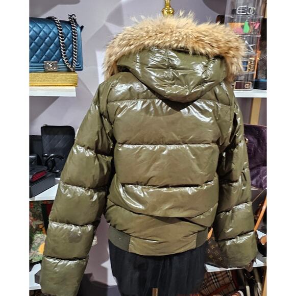 Moncler Down Hooded Jacket with Genuine Fur Olive Green - Picture 4 of 16